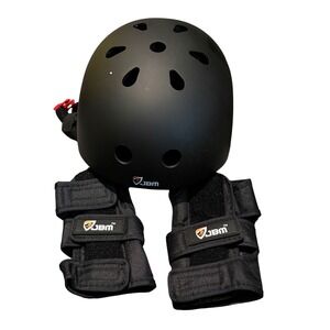 JBM Kids Matte Black Multi Sport Helmet and Wrist Guard Set Size‎ L 55-59cm
